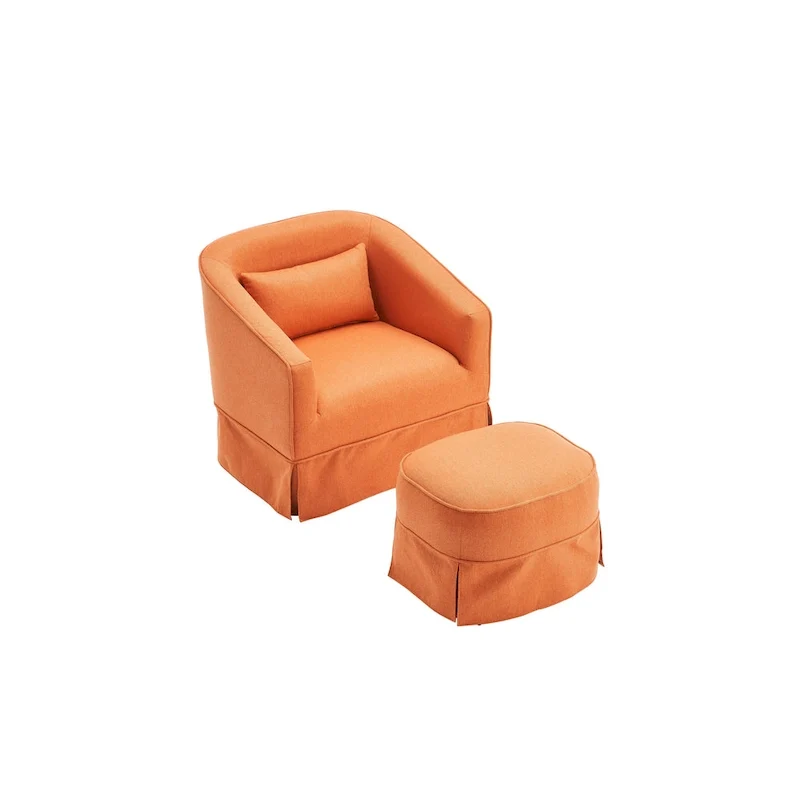Swivel Barrel Chair With Ottoman, Swivel Accent Chairs Armchair, Reading Chairs, Round Barrel Chairs with Black Metal Base