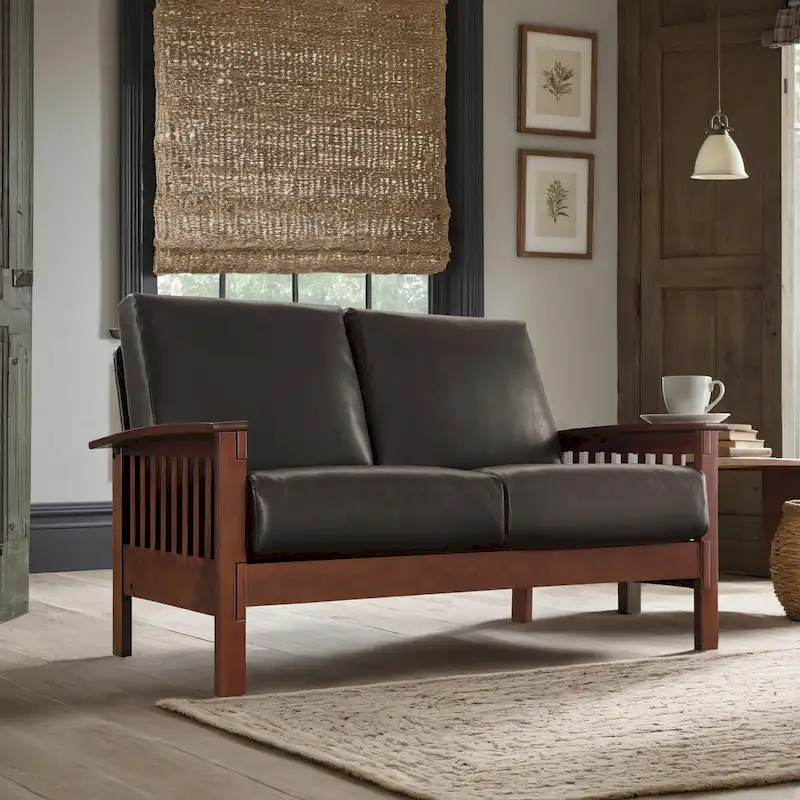 Sigulda Mission-Style Wood Loveseat