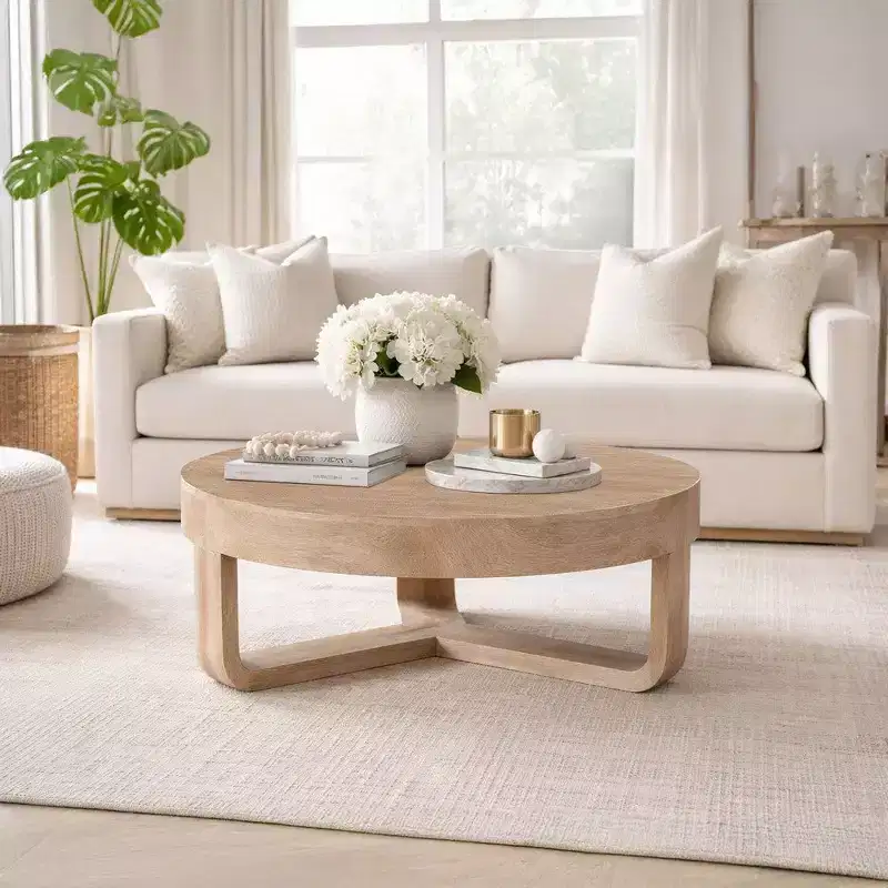 Royal Hampton 32 Inch Round Top Coffee Table with Open Sled Base