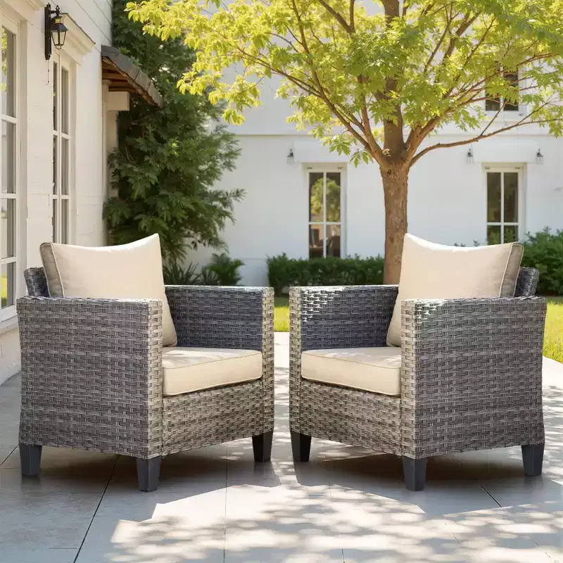HOMLUX 2-Piece Patio Furniture Set, Outdoor Lounge Chairs, Gray Rattan