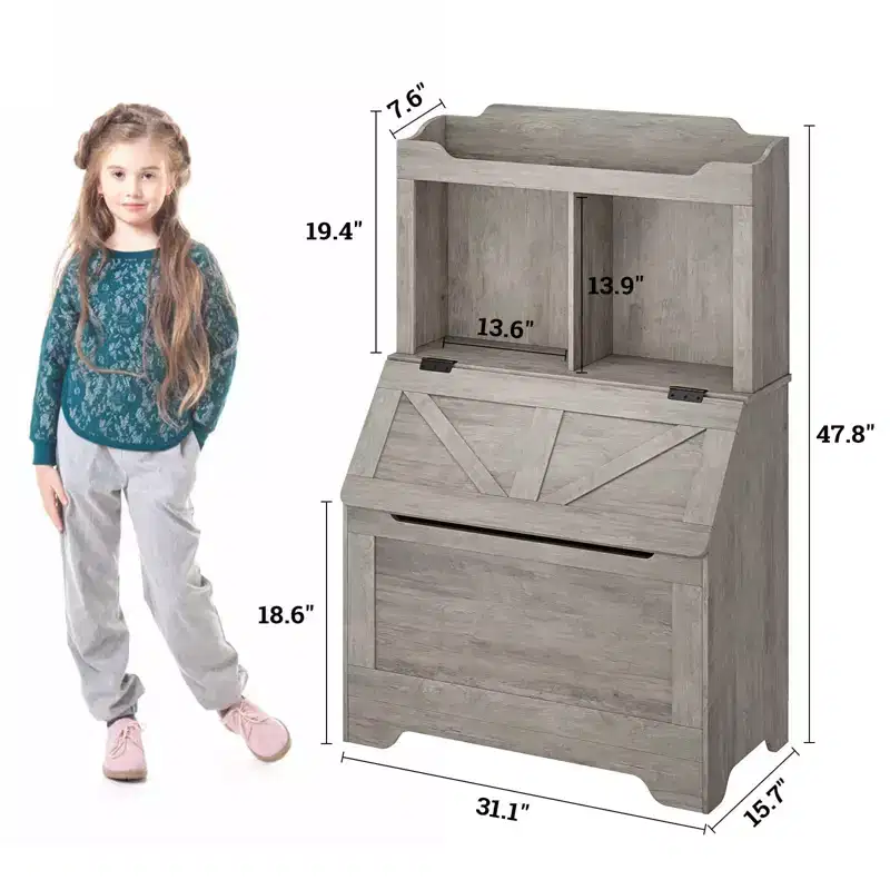 47.8H Wooden Kids Bookcase and Toy Storage Organizer with Flip-Top Lid,Boys/Girls Toy Storage Organizer