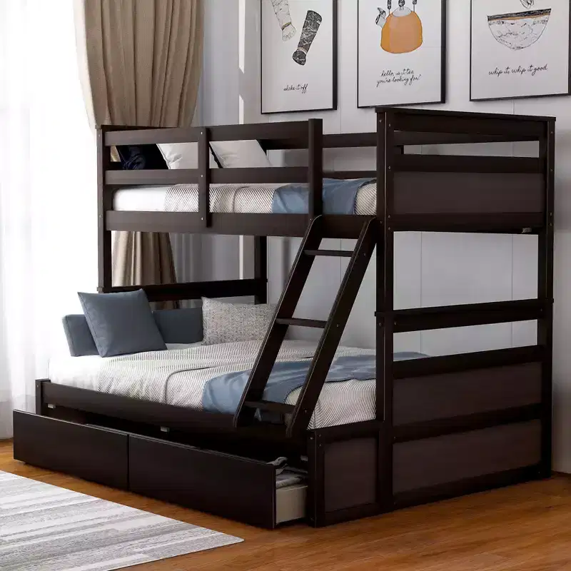 Twin over Full Bunk Bed with Storage - White