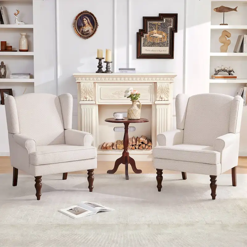 Accent Armchair with Turned Legs Set of 2 Blue/ Beige / Grey