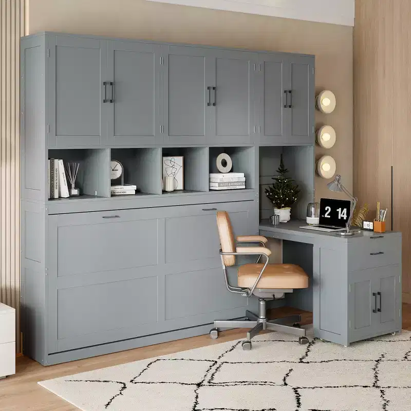 Twin Size Murphy Bed Wall Bed with Closet, Drawers & Desk