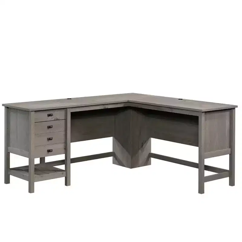 Cottage Road L-Shaped Desk Mystic Oak - Sauder: Home Office Furniture with Open Shelf & Grommets