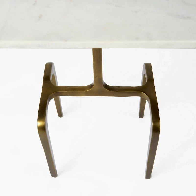 Preston White Marble Top w/Gold Metal Base Rectangular Accent Table - 17.3L x 11.3W x 22.8H