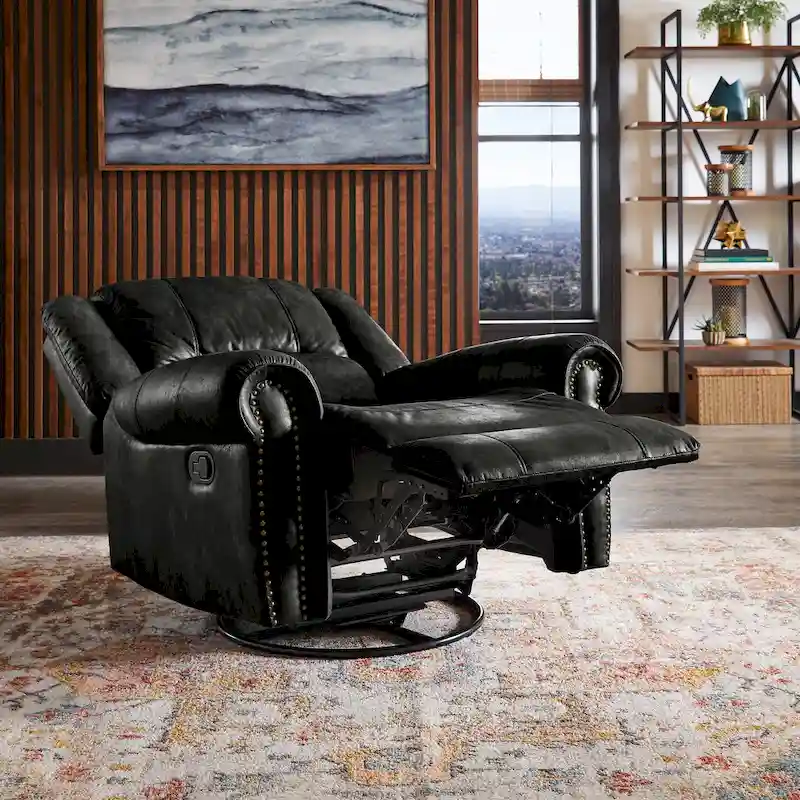 Monroe Polished Microfiber Nailhead Swivel Glider Recliner by iNSPIRE Q Classic