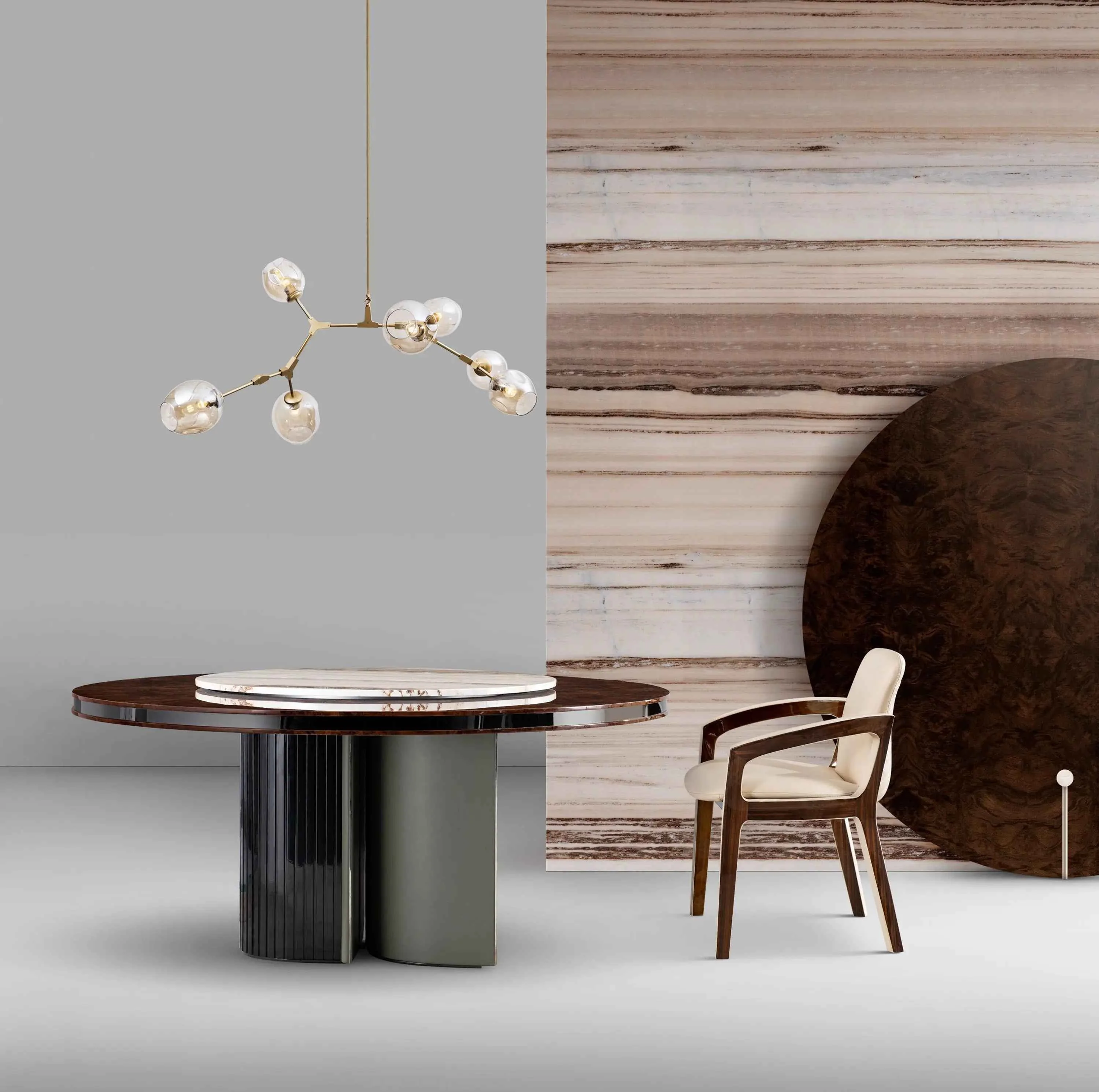Modern Italian Marble Dining Table with Stainless Steel Base