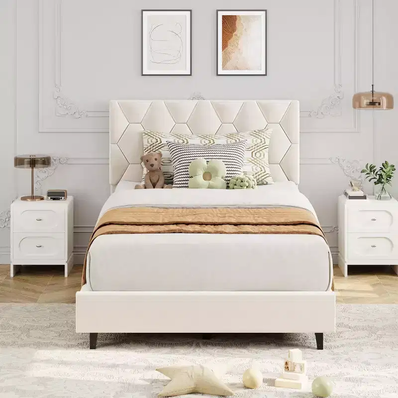 Upholstered Platform Bed Frame with Adjustable Fabric Headboard  Heavy-Duty Wood Slats, Noise-Free, Easy Assembly, No Box Spring Needed