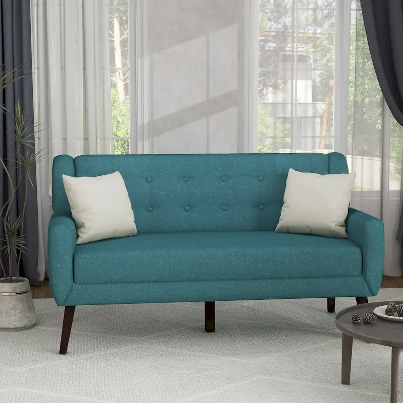 Modern Curved 63 Button Tufted Upholstered Loveseat with 2 Pillows