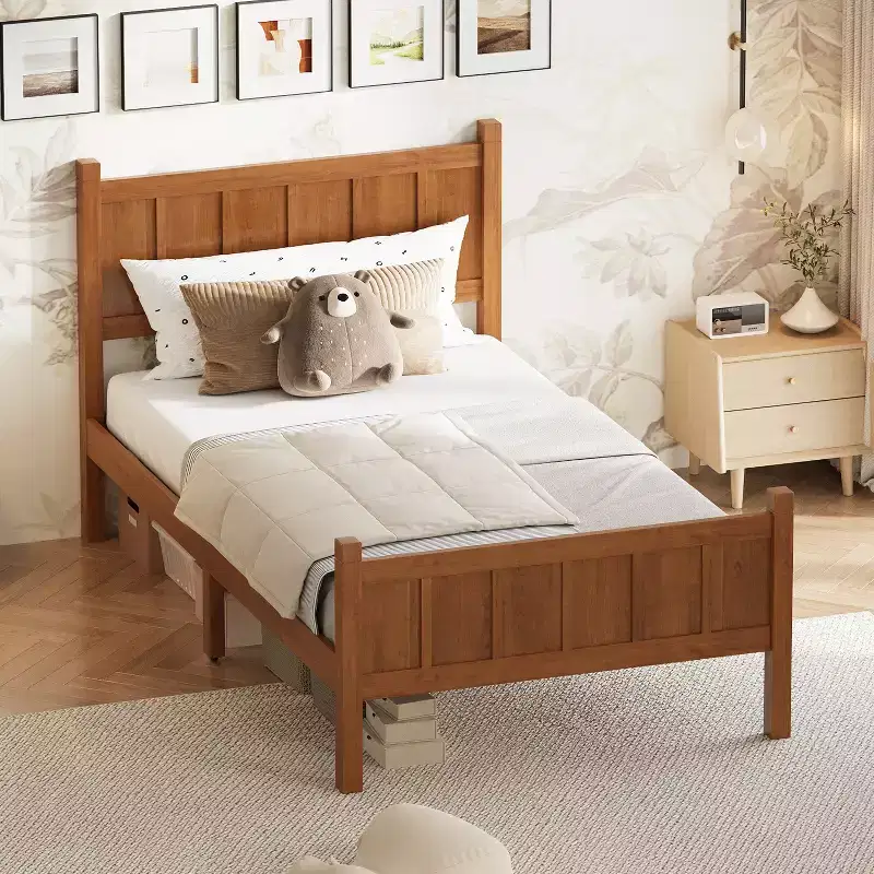 Twin Size Flat Panel Bed With Headboard & Footboard, Easy Assembly