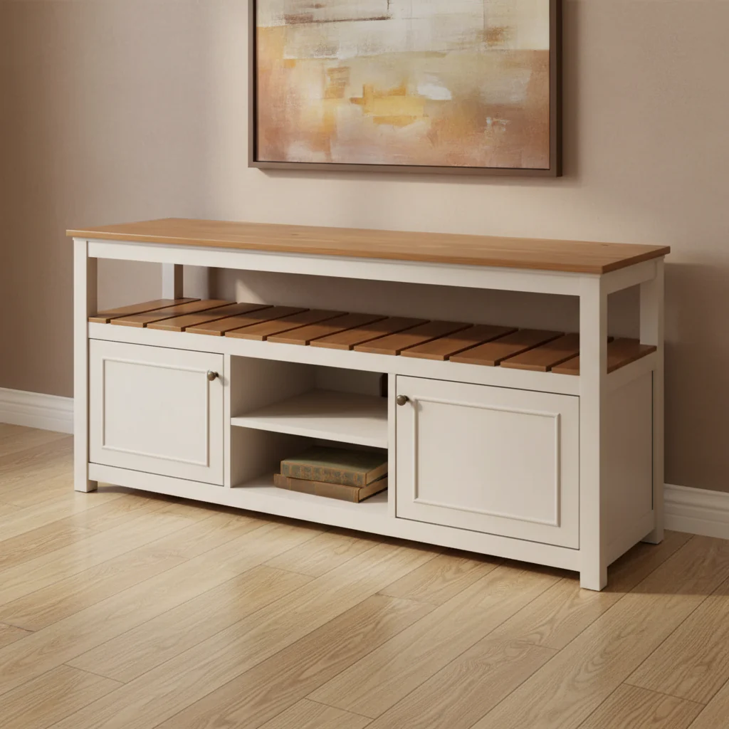 Ivory & Natural Wood TV Stand with Storage, Fits TVs up to 64