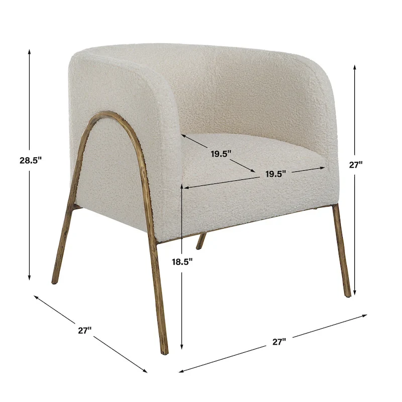 Uttermost Jacobsen Off White Shearling Accent Chair - 27W x 28.5H x 27D