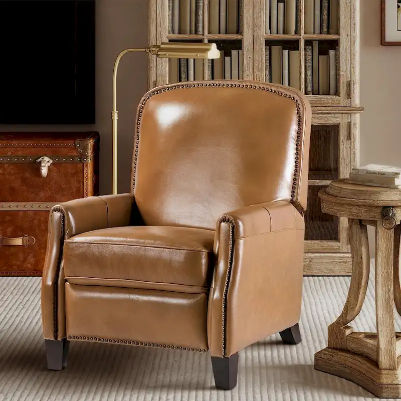 Gladis Modern Retro Genuine Leather Recliner with Nailhead Trim by HULALA HOME