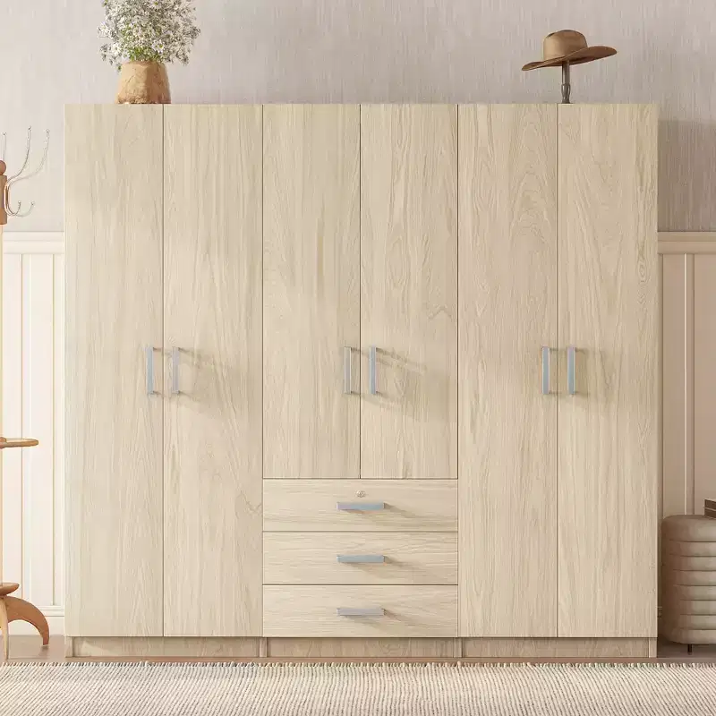 Whisen 6-Doors Wooden Wardrobe Storage for Bedroom, with Big Drawers