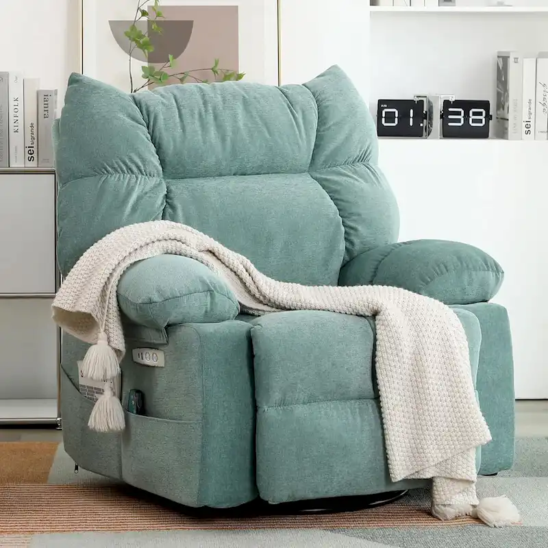 XINMICS Swivel Recliner Chair, Glider Rocking Power Recliner with Massage and Heated