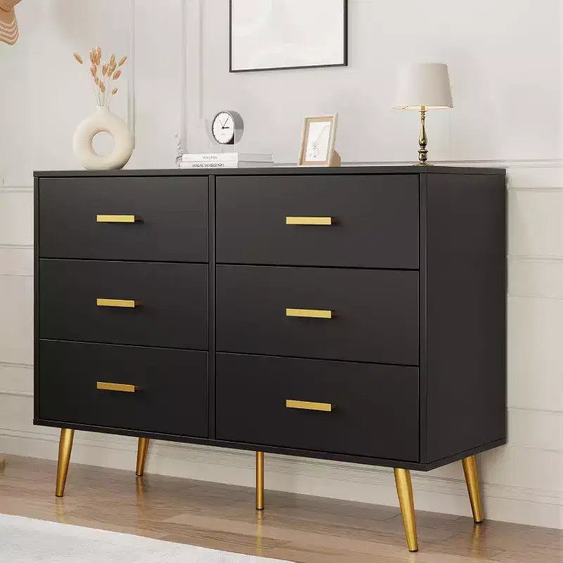6 Drawer Wooden Dresser with Metal Handles