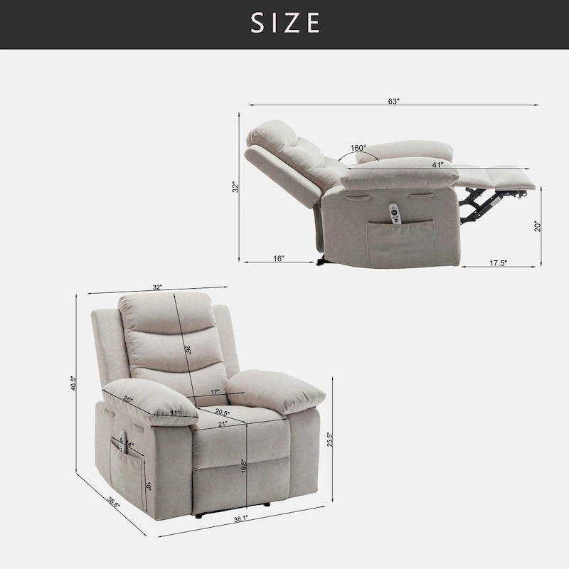 Electric recliner with seat heating and adjustable massage function