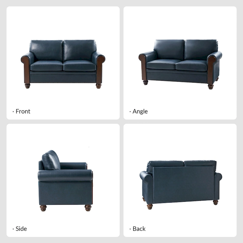 Hedda Transitional 59Wide Leather Sofa with Solid Wood Legs by HULALA HOME