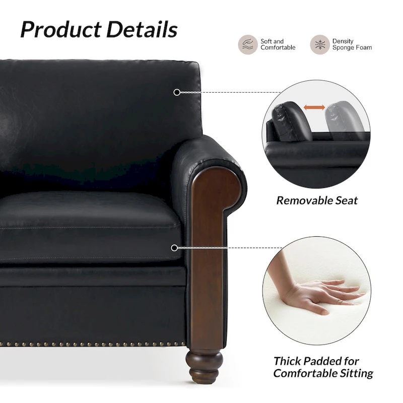Hedda Transitional 59Wide Leather Sofa with Solid Wood Legs by HULALA HOME