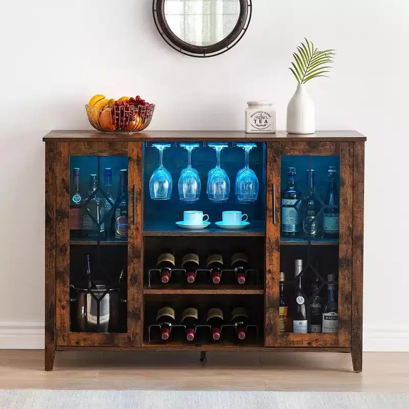 Wine Cabinet with Storage & Light, Bar Cabinets for Home C Liquor Cabinet Bar for Home, Coffee Cabinet with Glass Rack