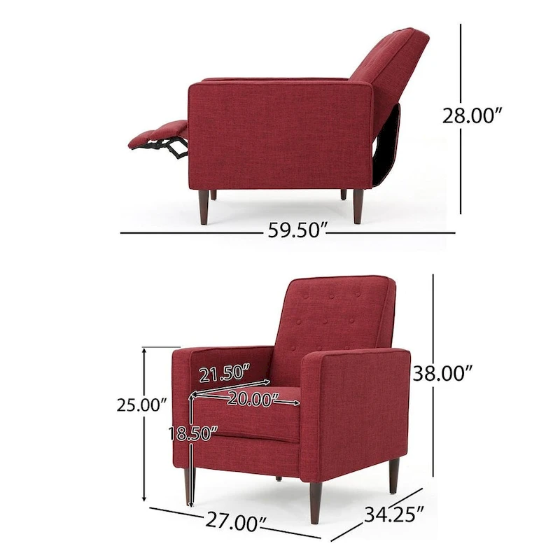 Mid-Century Modern Fabric Recliner Chair with Birch Legs by Christopher Knight Home