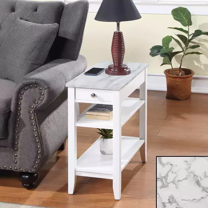 HomeStock Belmont Chairside End Table with Drawer and Open Shelves, Stylish Transitional Accent Side Table for Storage and Display at Home