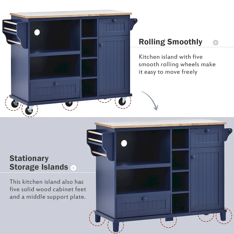 Kitchen Island Cart With Storage Cabinet And Two Locking Wheels(no include stool)
