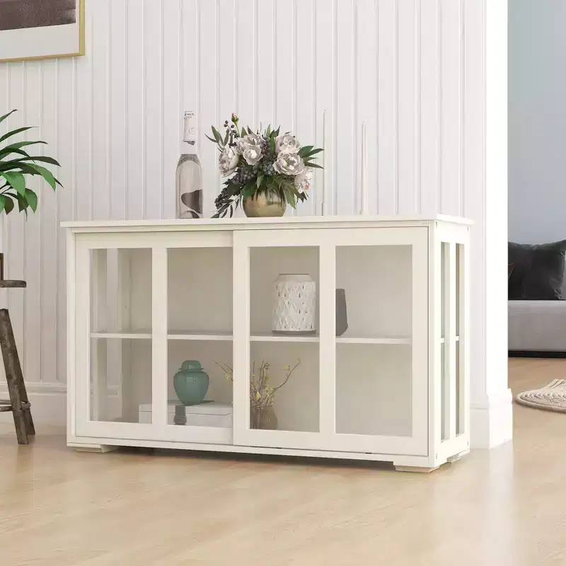 Buffet Cabinet with Storage, Kitchen Sideboard with Glass Doors, Accent Coffee Bar Table Cabinet for Living Room Dining Room