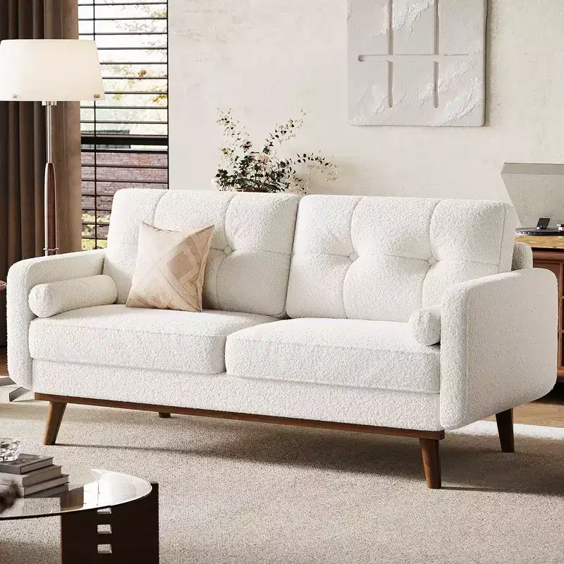 Garvee 65 Loveseat Sofa Couch, Boucle Upholstered Sofa with Wood Legs for Living Room, Bedroom, Office