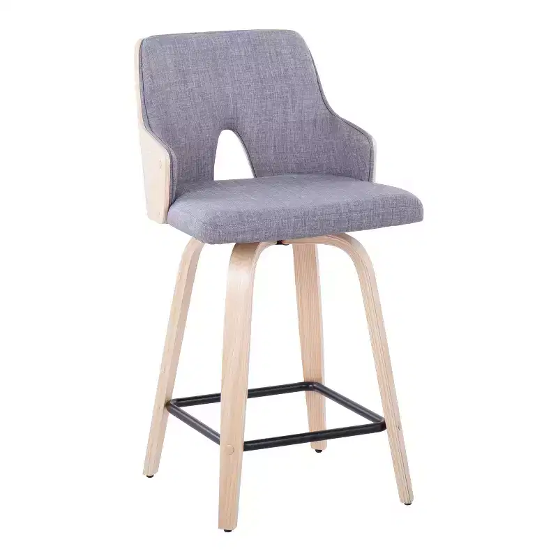 Set of 2 Stella Counter Height Barstools: Swivel Seat, Upholstered, Wood Legs - LumiSource