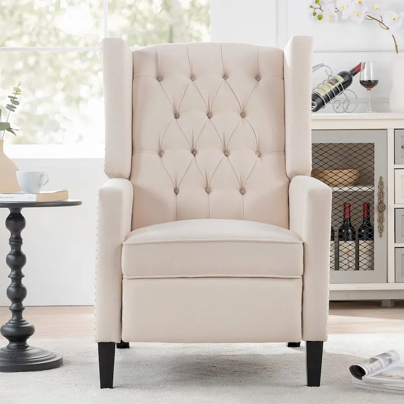 27 Wide Upholstered Manual Recliner, Wing Sofa Chair with Wood Legs