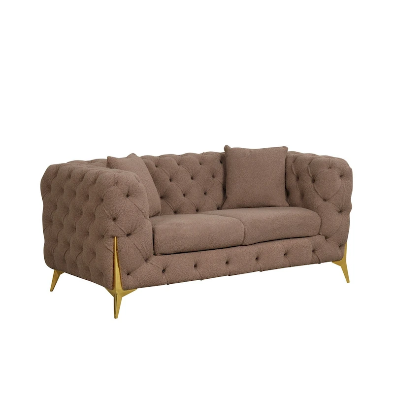 3 Pieces Mid-century Modern Buckle Fabric Living Room Sofa Set Sectional