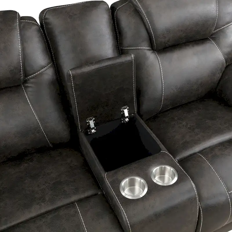 Lily 75 Inch Double Manual Recliner Loveseat, Cupholders, Brown Microfiber