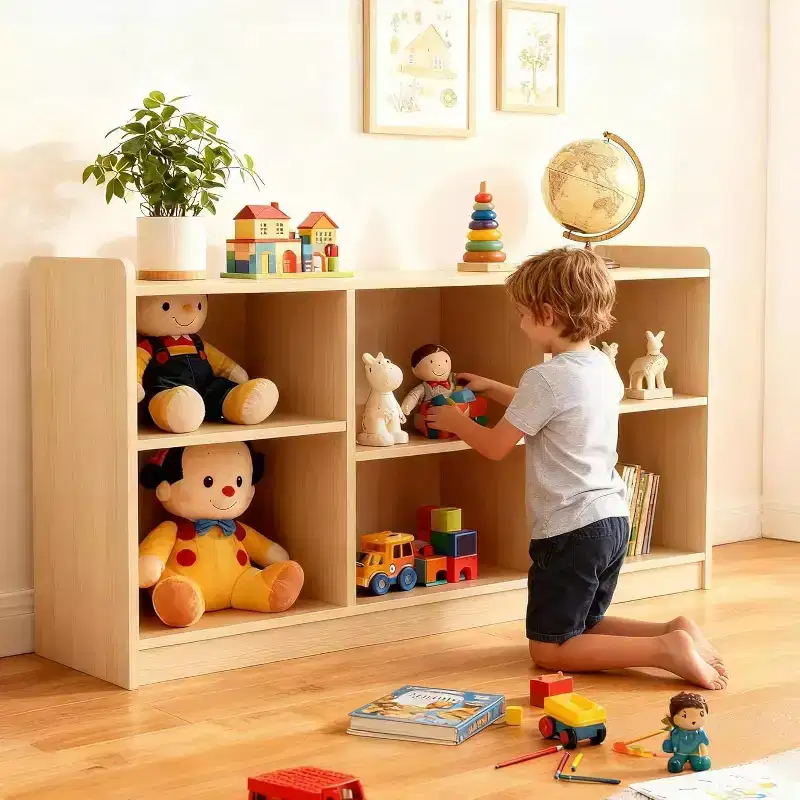 Montessori Shelf, 6 Compartment Toy Book Organizer with Adjustable Dividers, Natural Finish Kids' Bookcase for Playrooms,Classrooms