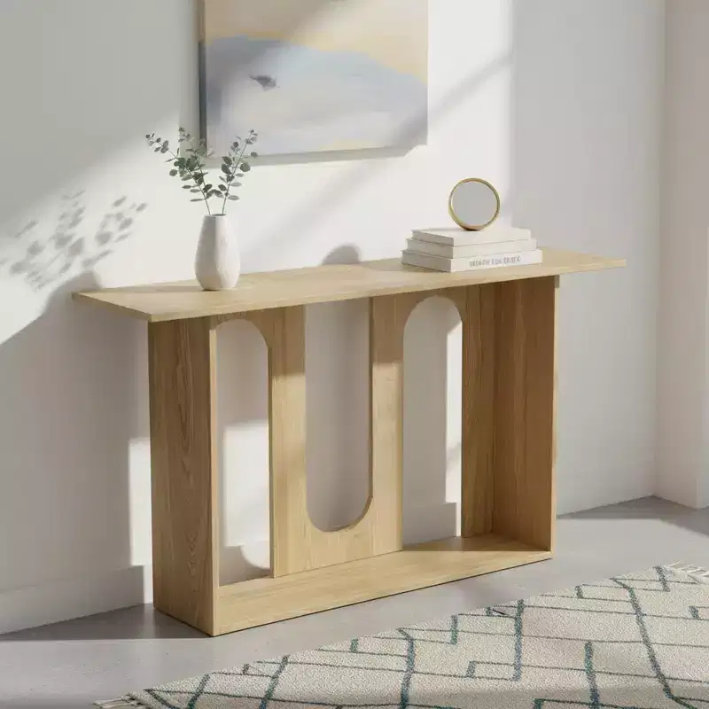 Homy Casa Modern Curved Console Table with Open Shelf for Entryway or Living Room