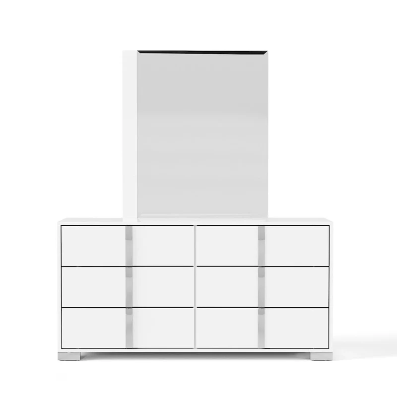 Furniture of America Erina Modern Glossy 2-Piece 6-Drawer Dresser and Mirror Set
