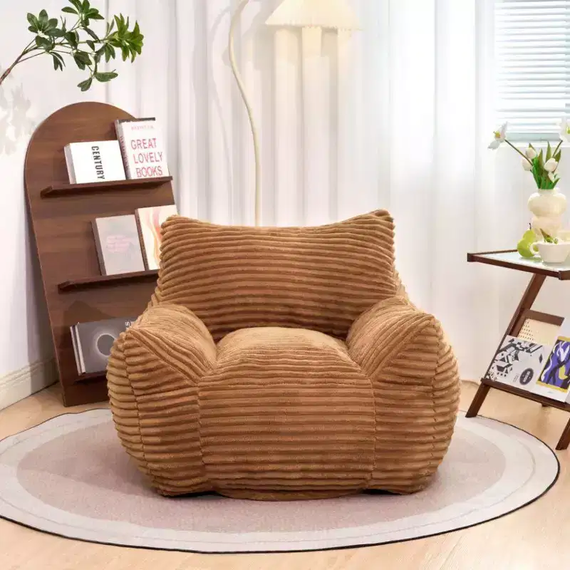 TUYOHW Corduroy Bean Bag Chair, Modern Giant Beanbag Sofa with Armrest and High-Resilience Foam, Comfy Lazy Chair for Living Room