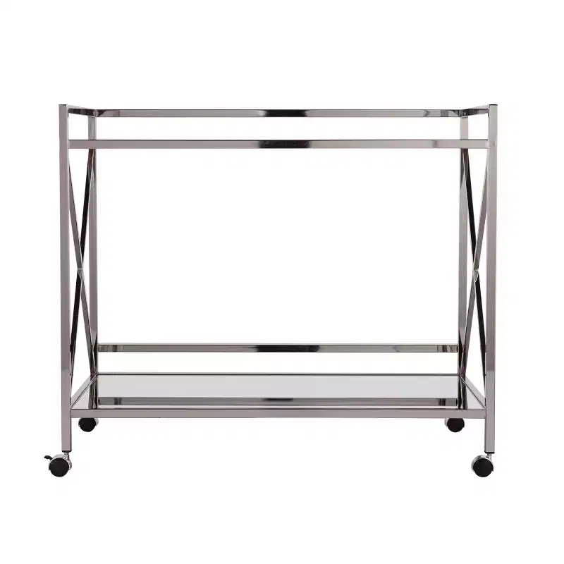 Iron Bar Cart with Mirrored Glass Shelves - Silver/Charcoal