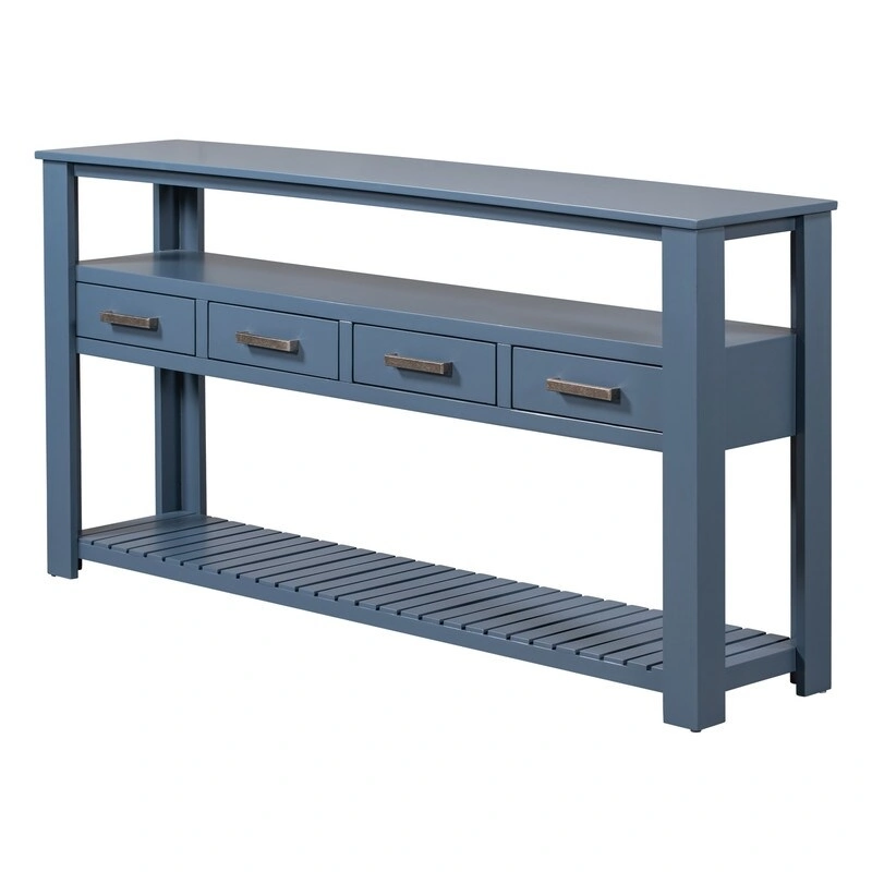 Long Entryway Console Sofa Table with Drawers, Farmhouse Wood Sofa Tables Console Table with 4 Drawers and 2 Shelves