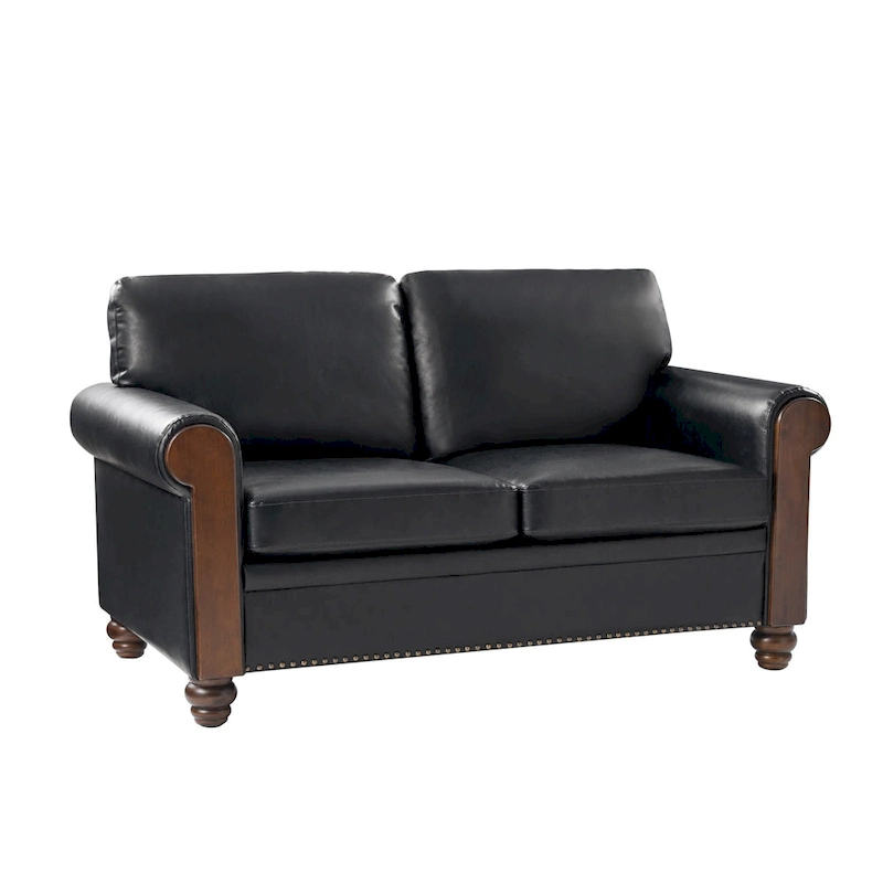 Hedda Transitional 59Wide Leather Sofa with Solid Wood Legs by HULALA HOME