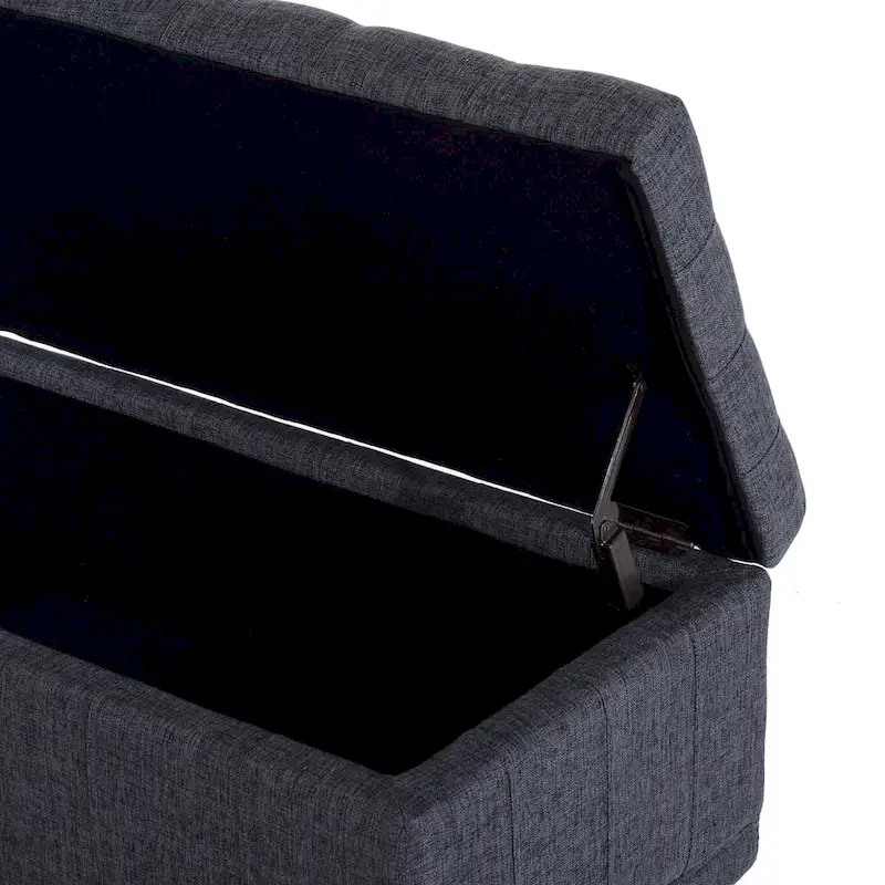 Dark Grey Fabric Tufted Storage Ottoman Bench – 1-Seat
