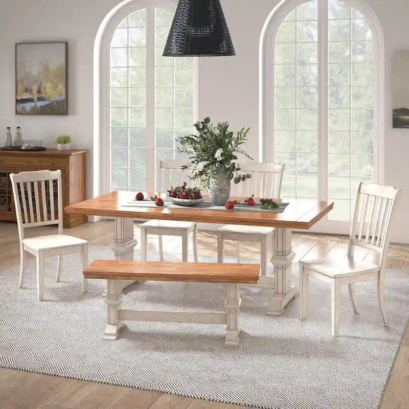 Ronda 78 Rectangular Solid Wood Top Dining Set with Spindle Back Chairs