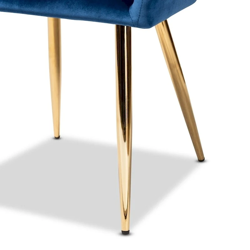 Glam Upholstered Dining Chair Set of 2 - Navy Blue Velvet with Gold Legs