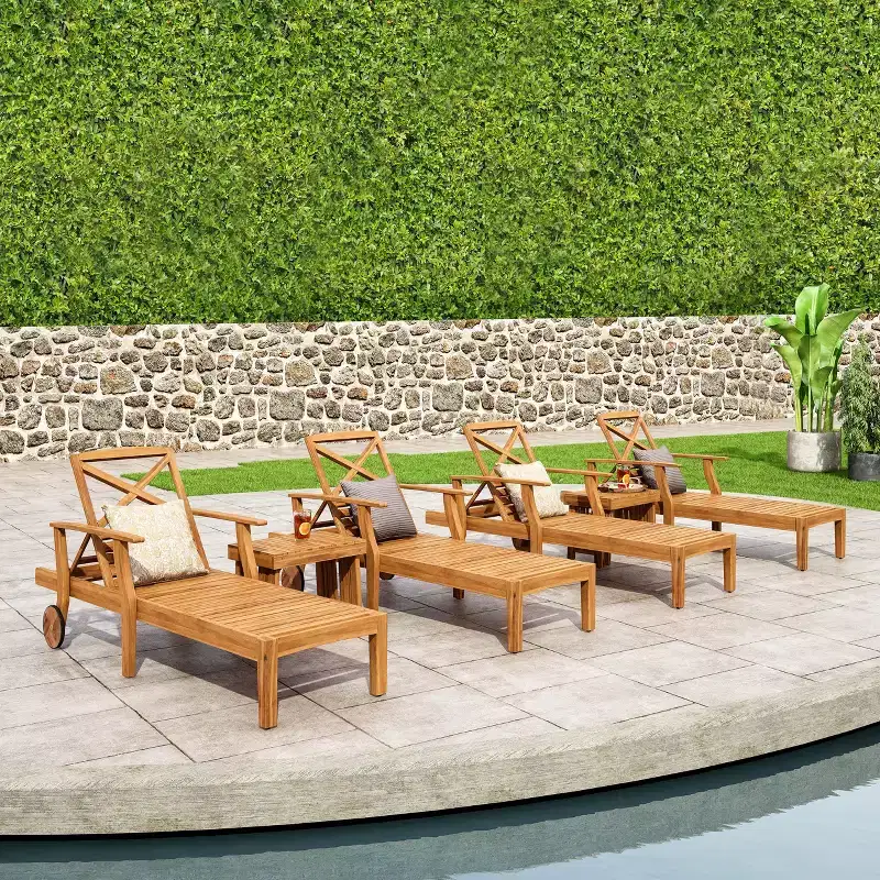 Christopher Knight Home Perla Outdoor Acacia Wood 6 Piece Chaise Lounge and Side Table Set