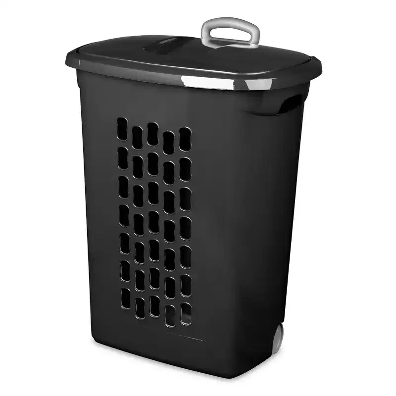 Sterilite Ultra Wheeled Laundry Hamper, Plastic Clothes Bin, Black, 24 Pack