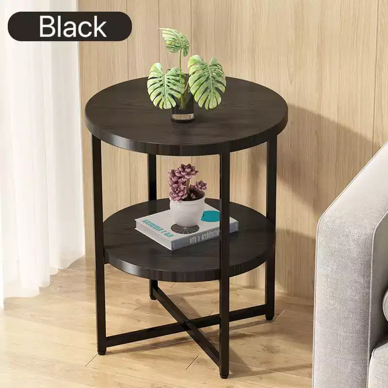 Farmhouse Small Round Side Table with Criss-Cross Legs, End Table with Bottom Shelf for Living Room & Bedroom, Black