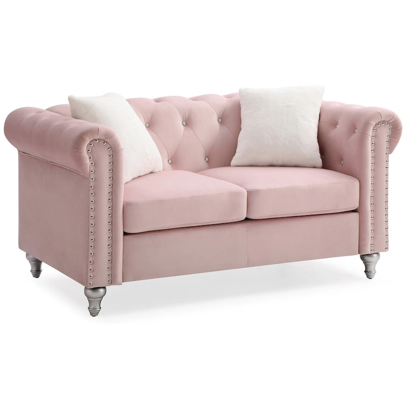 Raisa 60 in. Velvet 2-Seater Sofa With 2-Throw Pillow - 60L x 34W x 30H