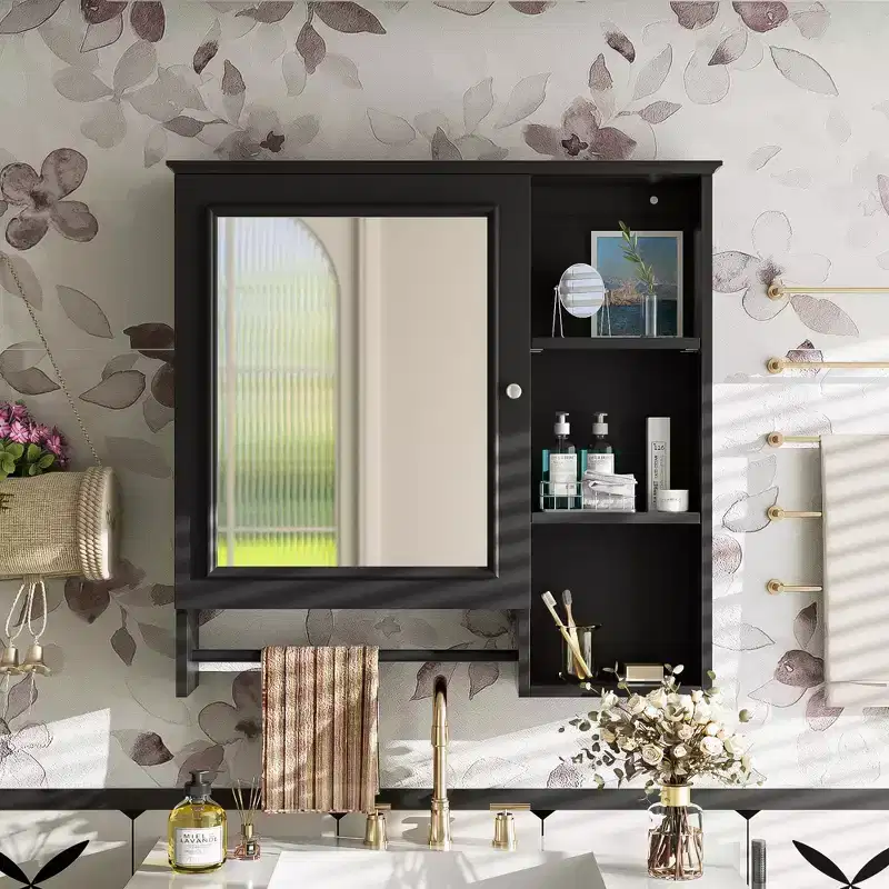 Whisen Wall Mounted Bathroom Storage Cabinet with Large Mirror Door and Adjustable Shelves
