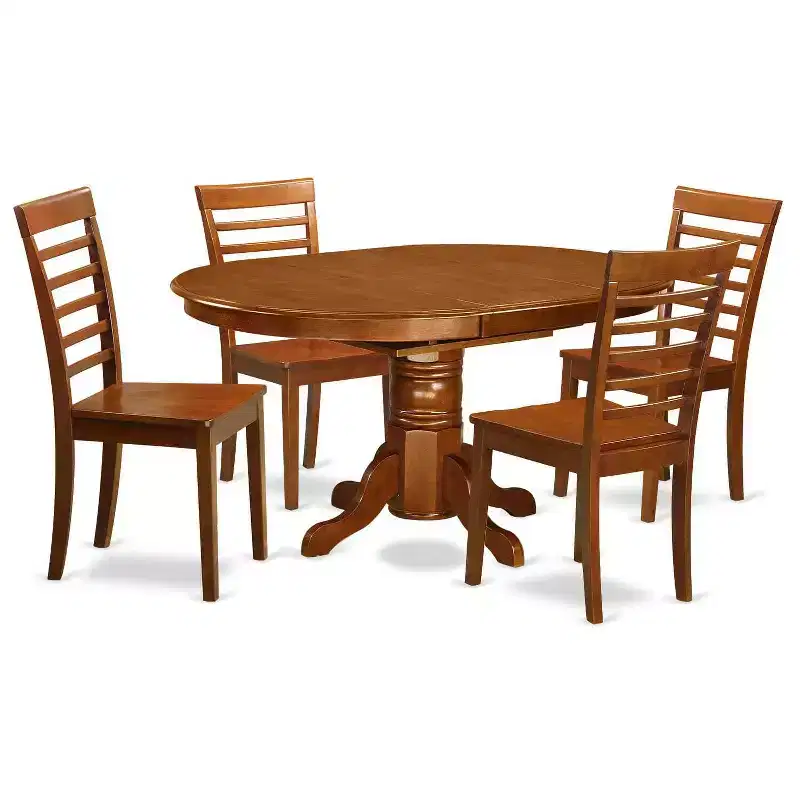 5-Piece Oval Dining Table Set with 4 Chairs, Saddle Brown Finish